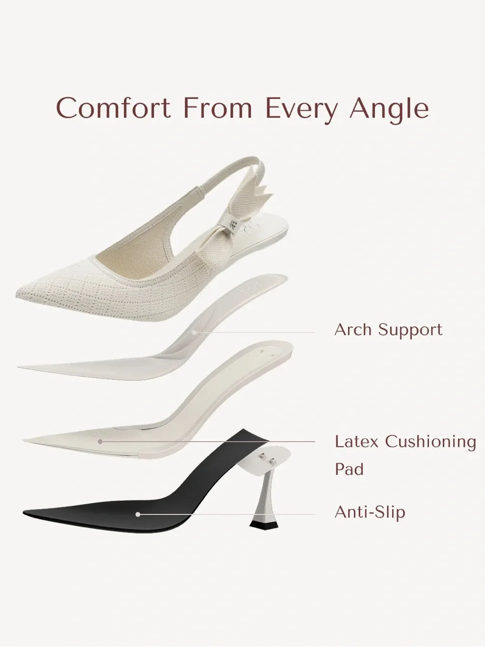 Cosy Island Cream Slingback Bow Heels - Picture 3 of 8
